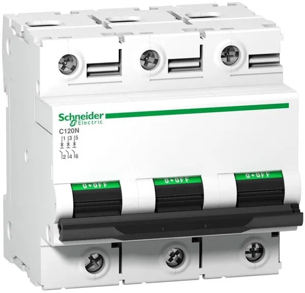 Schneider Electric Automatsäkring C120N 3P 100A Mono terminal C-karakteristik 10kA 230/400V Bredd 81mm